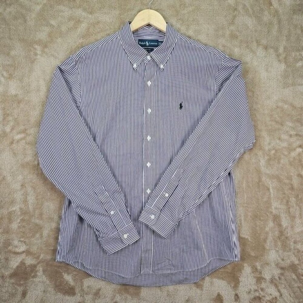 Ralph Lauren Dress Shirt 120s 2-Ply Button-Down Striped Long Sleeve Mens Size XL